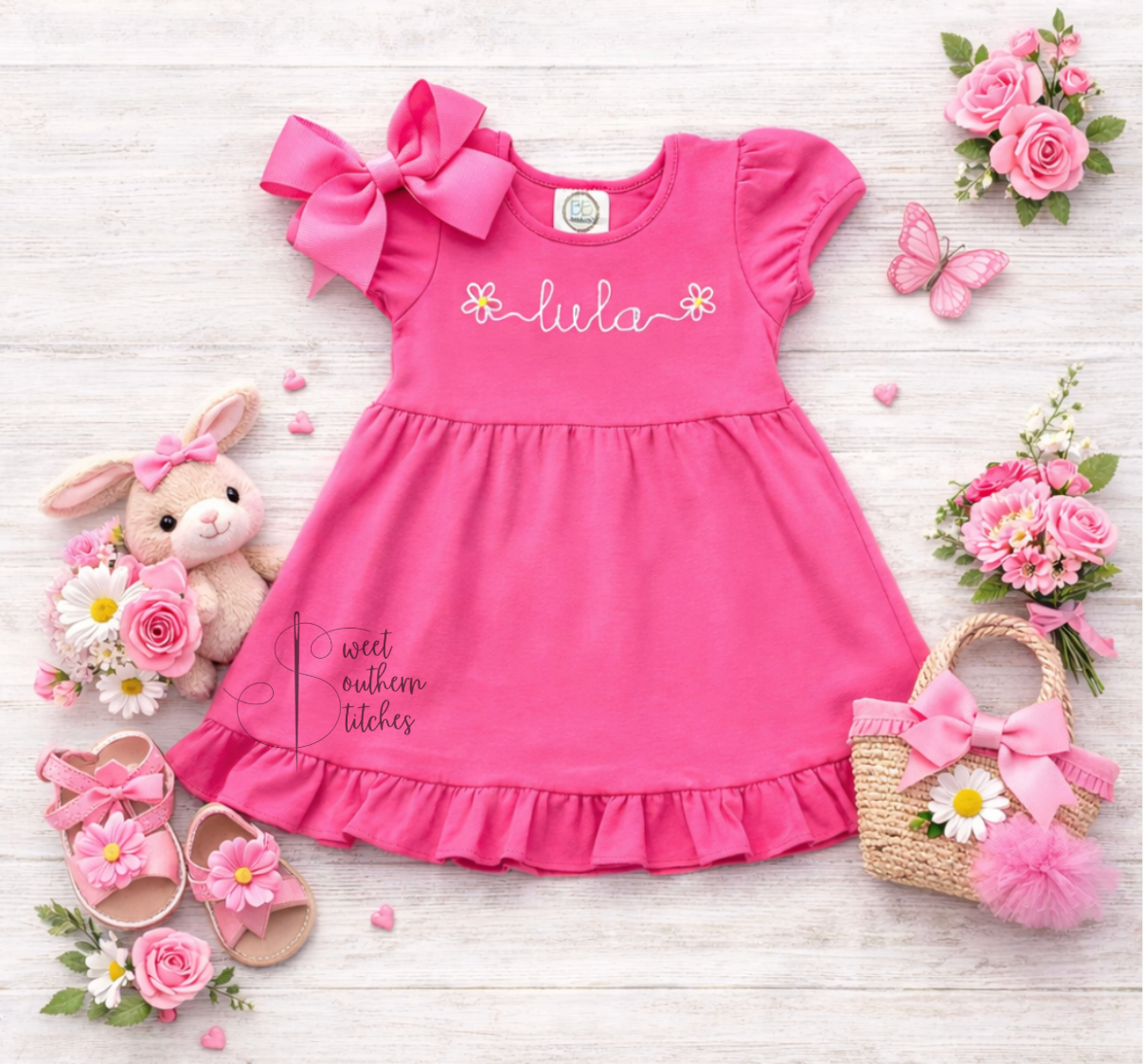 Daisy Script Personalized Ruffle Dress