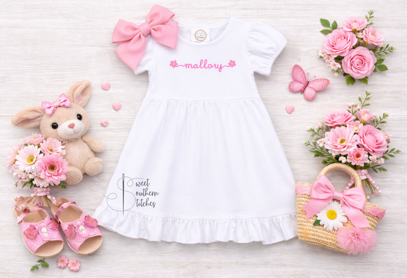 Daisy Script Personalized Ruffle Dress